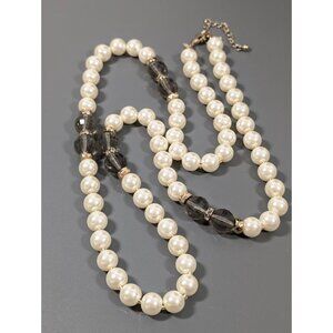Avon Smokey Gray Faceted‎ Bead Faux Pearl Long Layering Necklace Retro 35"